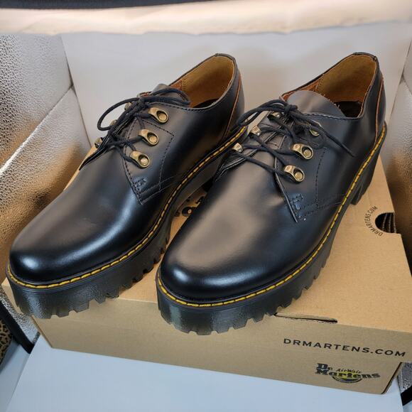 Dr Martens Leona Lo Platform Oxford Shoes Womens Sz 11 Black Vtg Smooth Leather - Picture 2 of 9